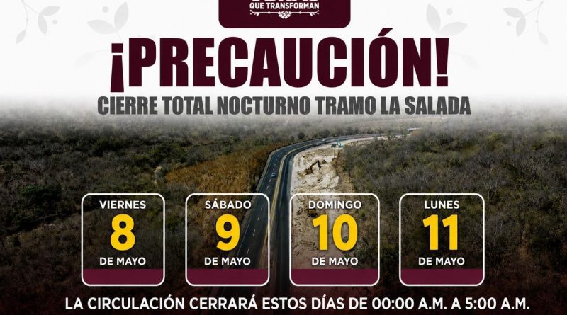 SEIDUM anuncia cierre nocturno autopista Colima-Manzanillo viernes, sábado, domingo y lunes