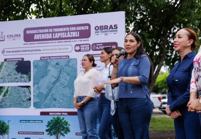 Indira Vizcaíno supervisó la rehabilitación de la avenida Lapislázuli en Villa de Alvarez