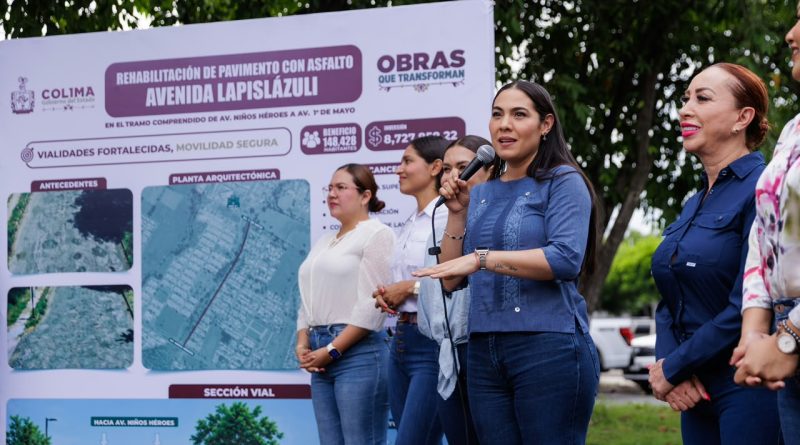 Indira Vizcaíno supervisó la rehabilitación de la avenida Lapislázuli en Villa de Alvarez
